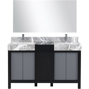 Lexora Home Zilara 55&quot Double Marble Top Bathroom Vanity with Mirror and Faucet
