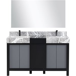 Lexora Home Zilara 55&quot Double Marble Top Bathroom Vanity with Mirror and Faucet
