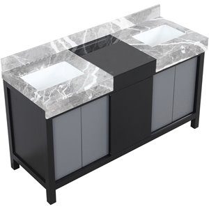 Lexora Home Zilara 60&quot Double Marble Top Bathroom Vanity in Black and Gray