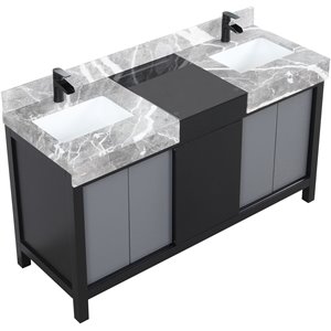 Lexora Home Zilara 60&quot Double Marble Top Bathroom Vanity with Black Faucet