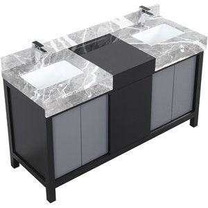 Lexora Home Zilara 60&quot Double Marble Top Bathroom Vanity with Chrome Faucet