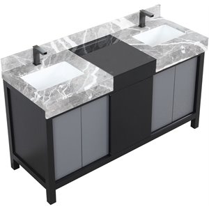 Lexora Home Zilara 60&quot Double Marble Top Bathroom Vanity with Gun Metal Faucet