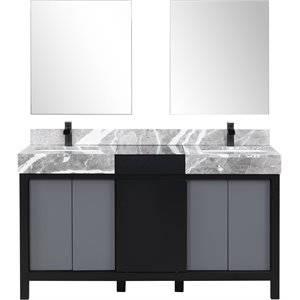 Lexora Home Zilara 60&quot Double Marble Top Bathroom Vanity with Mirror and Faucet