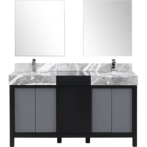 Lexora Home Zilara 60&quot Double Marble Top Bathroom Vanity with Mirror and Faucet
