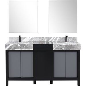 Lexora Home Zilara 60&quot Double Marble Top Bathroom Vanity with Mirror and Faucet