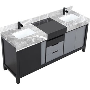 Lexora Home Zilara 72&quot Double Marble Top Bathroom Vanity with Black Faucet