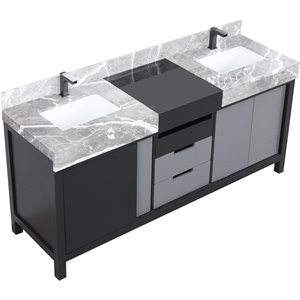 Lexora Home Zilara 72&quot Double Marble Top Bathroom Vanity with Gun Metal Faucet