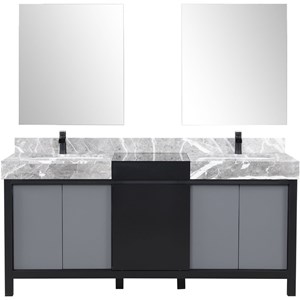 Lexora Home Zilara 72&quot Double Marble Top Bathroom Vanity with Mirror and Faucet