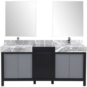 Lexora Home Zilara 72&quot Double Marble Top Bathroom Vanity with Mirror and Faucet