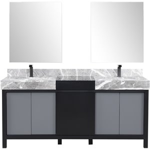 Lexora Home Zilara 72&quot Double Marble Top Bathroom Vanity with Mirror and Faucet