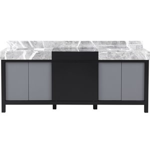 Lexora Home Zilara 80&quot Double Marble Top Bathroom Vanity in Black and Gray