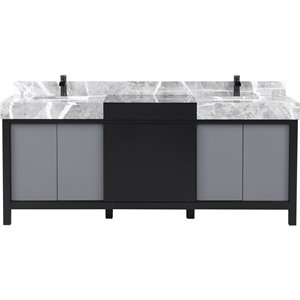 Lexora Home Zilara 80&quot Double Marble Top Bathroom Vanity with Black Faucet