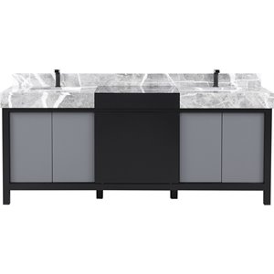 Lexora Home Zilara 80&quot Double Marble Top Bathroom Vanity with Gun Metal Faucet