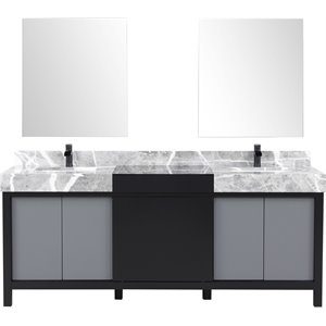 Lexora Home Zilara 80&quot Double Marble Top Bathroom Vanity with Mirror and Faucet