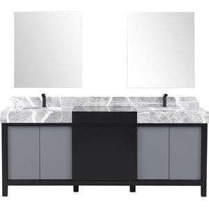 Lexora Home Zilara 80&quot Double Marble Top Bathroom Vanity with Mirror and Faucet