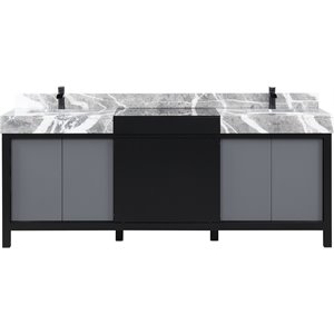 Lexora Home Zilara 84&quot Double Marble Top Bathroom Vanity with Black Faucet