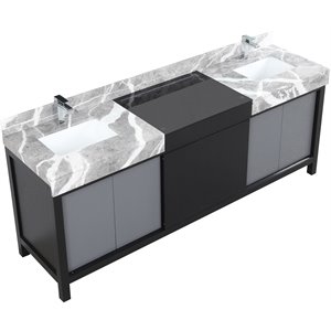 Lexora Home Zilara 84&quot Double Marble Top Bathroom Vanity with Chrome Faucet
