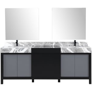Lexora Home Zilara 84&quot Double Marble Top Bathroom Vanity with Mirror and Faucet
