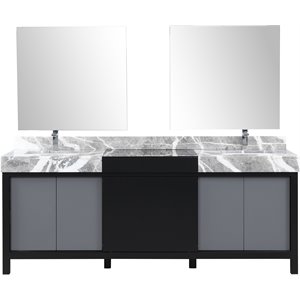 Lexora Home Zilara 84&quot Double Marble Top Bathroom Vanity with Mirror and Faucet