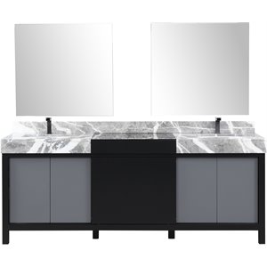Lexora Home Zilara 84&quot Double Marble Top Bathroom Vanity with Mirror and Faucet