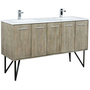 Lexora Home Lancy 60&quot Double Quartz Top Bathroom Vanity with Gun Metal Faucet