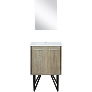 Lexora Home Lancy 24&quot Single Quartz Top Bathroom Vanity with Mirror in Rustic