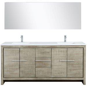 Lexora Home Lafarre 72&quot Double Quartz Top Bathroom Vanity with Faucet and Mirror