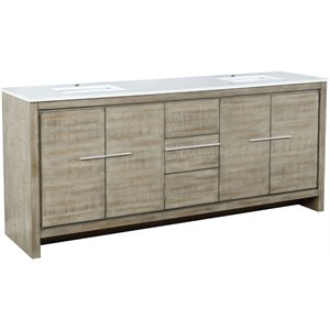 Lexora Home Lafarre 80&quot Double Quartz Top Bathroom Vanity in Rustic Acacia