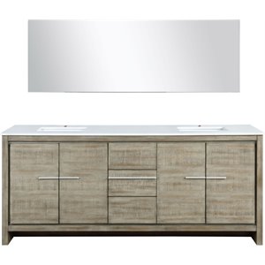 Lexora Home Lafarre 80&quot Double Quartz Top Bathroom Vanity with Mirror in Rustic