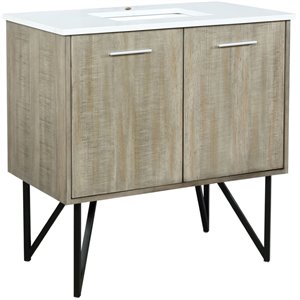 Lexora Home Lancy 36&quot Single Quartz Top Bathroom Vanity in Rustic Acacia
