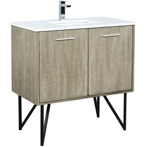 Lexora Home Lancy 36&quot Single Quartz Top Bathroom Vanity with Chrome Faucet
