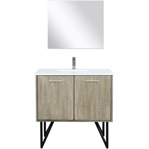 Lexora Home Lancy 36&quot Single Quartz Top Bathroom Vanity with Faucet and Mirror