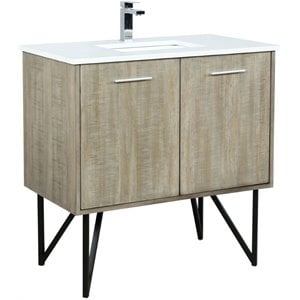 Lexora Home Lancy 36&quot Single Quartz Top Bathroom Vanity with Gun Metal Faucet