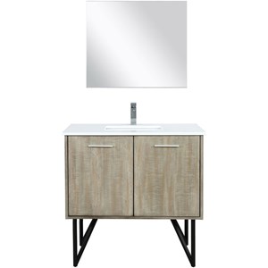 Lexora Home Lancy 36&quot Single Quartz Top Bathroom Vanity with Faucet and Mirror