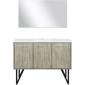 Lexora Home Lancy 48&quot Single Quartz Top Bathroom Vanity with Mirror in Rustic