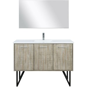 Lexora Home Lancy 48&quot Single Quartz Top Bathroom Vanity with Faucet and Mirror