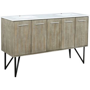 Lexora Home Lancy 60&quot Double Quartz Top Bathroom Vanity in Rustic Acacia
