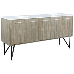 Lexora Home Lancy 72&quot Double Quartz Top Bathroom Vanity in Rustic Acacia