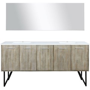 Lexora Home Lancy 72&quot Double Quartz Top Bathroom Vanity with Faucet and Mirror
