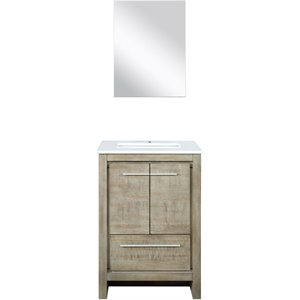 Lexora Home Lafarre 24&quot Single Quartz Top Bathroom Vanity with Mirror in Rustic