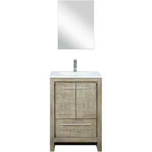 Lexora Home Lafarre 24&quot Single Quartz Top Bathroom Vanity with Faucet and Mirror