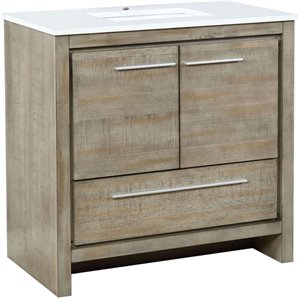 Lexora Home Lafarre 36&quot Single Quartz Top Bathroom Vanity in Rustic Acacia