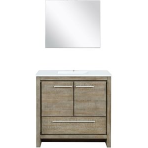 Lexora Home Lafarre 36&quot Single Quartz Top Bathroom Vanity with Mirror in Rustic