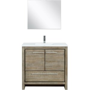 Lexora Home Lafarre 36&quot Single Quartz Top Bathroom Vanity with Faucet and Mirror