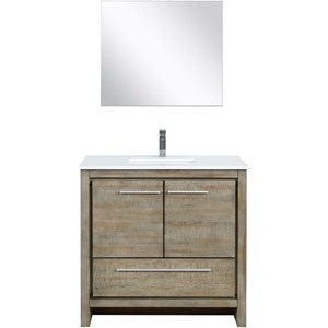 Lexora Home Lafarre 36&quot Single Quartz Top Bathroom Vanity with Faucet and Mirror