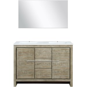 Lexora Home Lafarre 48&quot Single Quartz Top Bathroom Vanity with Mirror in Rustic