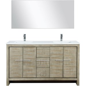 Lexora Home Lafarre 60&quot Double Quartz Top Bathroom Vanity with Faucet and Mirror