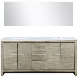 Lexora Home Lafarre 72&quot Double Quartz Top Bathroom Vanity with Mirror in Rustic