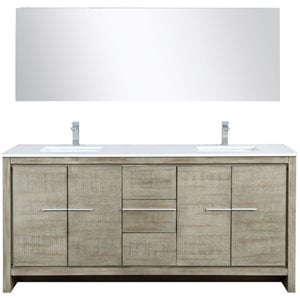 Lexora Home Lafarre 72&quot Double Quartz Top Bathroom Vanity with Faucet and Mirror