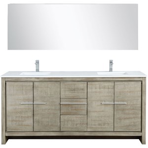 Lexora Home Lafarre 72&quot Double Quartz Top Bathroom Vanity with Faucet and Mirror